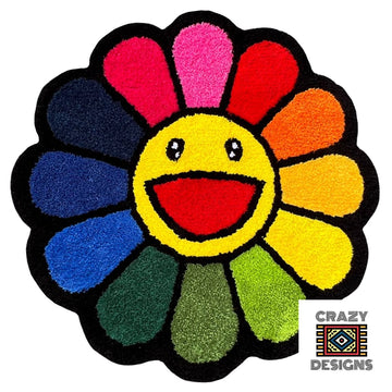 Custom Tufted 'Murakami' Happy Sunflower Non-Slip Carpet Rug