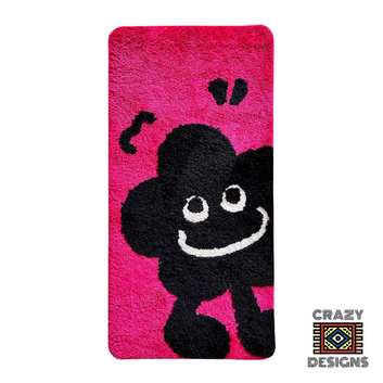 Custom Tufted Black "Hello" Rabbit & Flower Pink Carpet Rugs