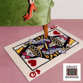 Custom Tufted Queen Of Hearts Poker Card Non-Slip Plush Carpet Rug