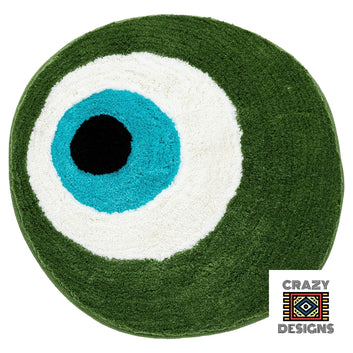 Custom Tufted 'Evil Eye' Blue Circle Plush Non-Slip Carpet Rug