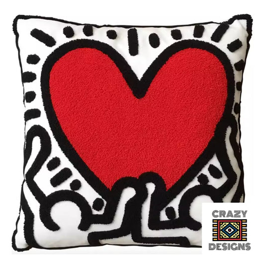 Custom Keith Haring Pop Art Figures Dancing Heart Cushion Pillow Cover