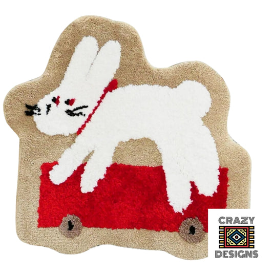 Custom Tufted Skateboarding Bunny Rabbit Non-Slip Plush Carpet Rug