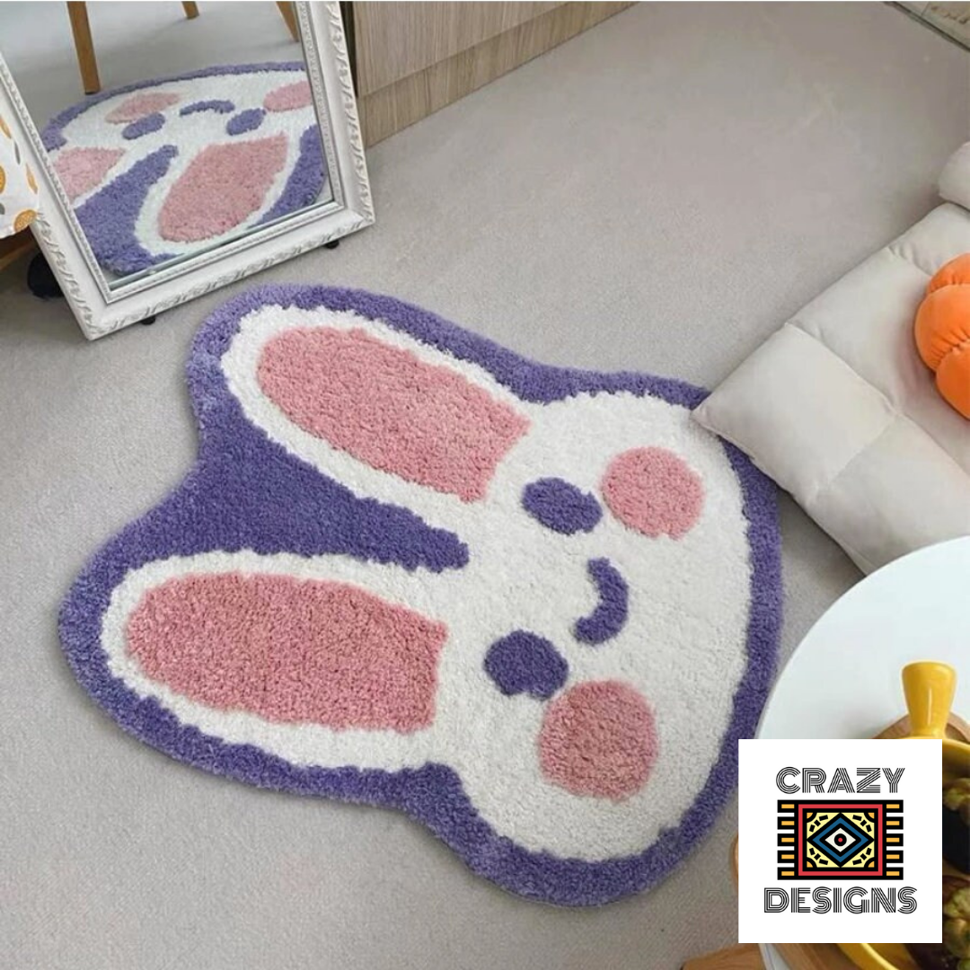 Brown And White Rabbit Mini Rug Custom Tufted kawaii Cute White Bunny Rabbit Carpet Rug