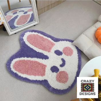 Custom Tufted Cute Kawaii White Bunny Rabbit Plush Non-Slip Carpet Rug