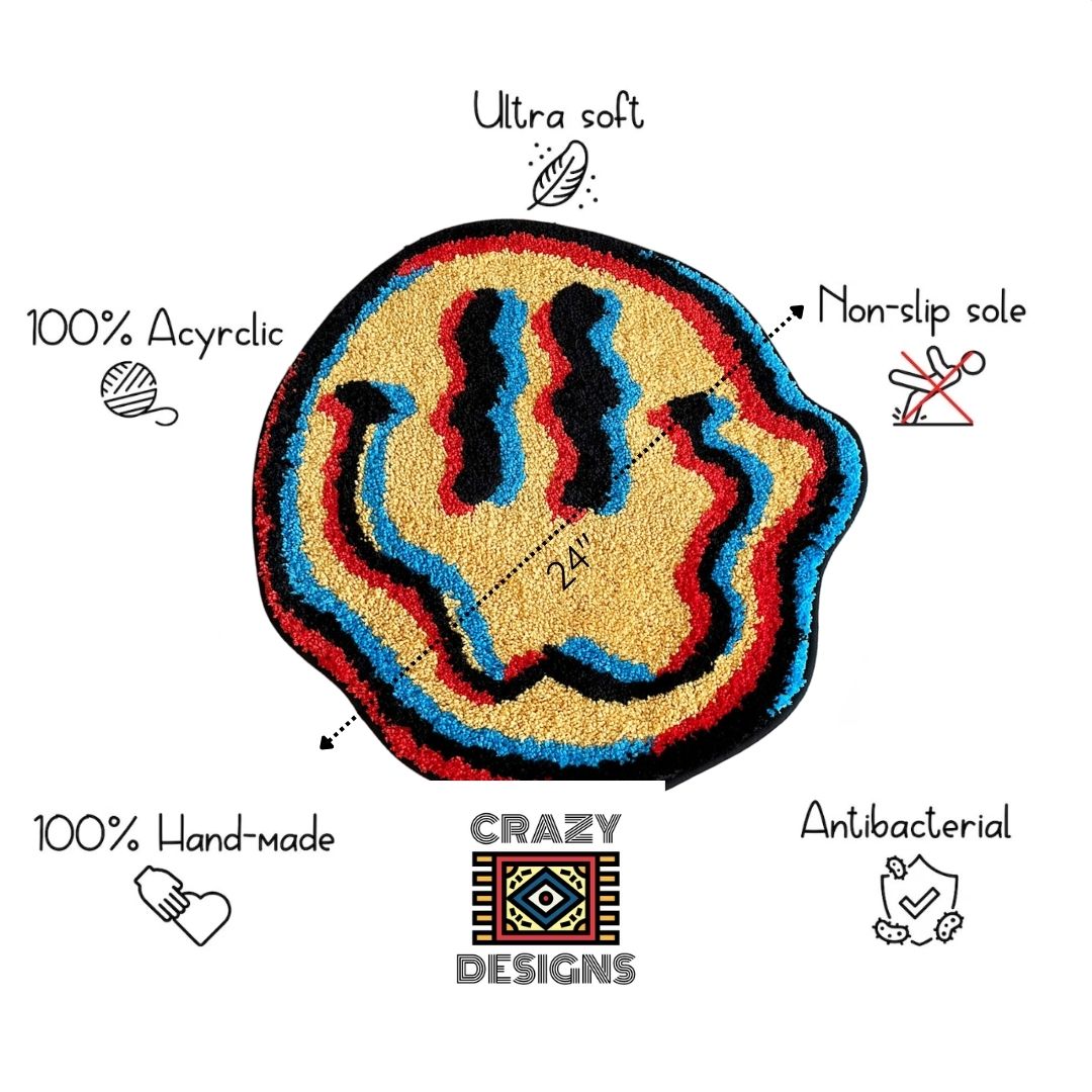 Custom Tufted Trippy Wavy Twist Smiley Face Plush Non-Slip Carpet Rug