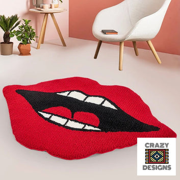 Custom Tufted Devil Red Lips Mouth Non-Slip Carpet Rug