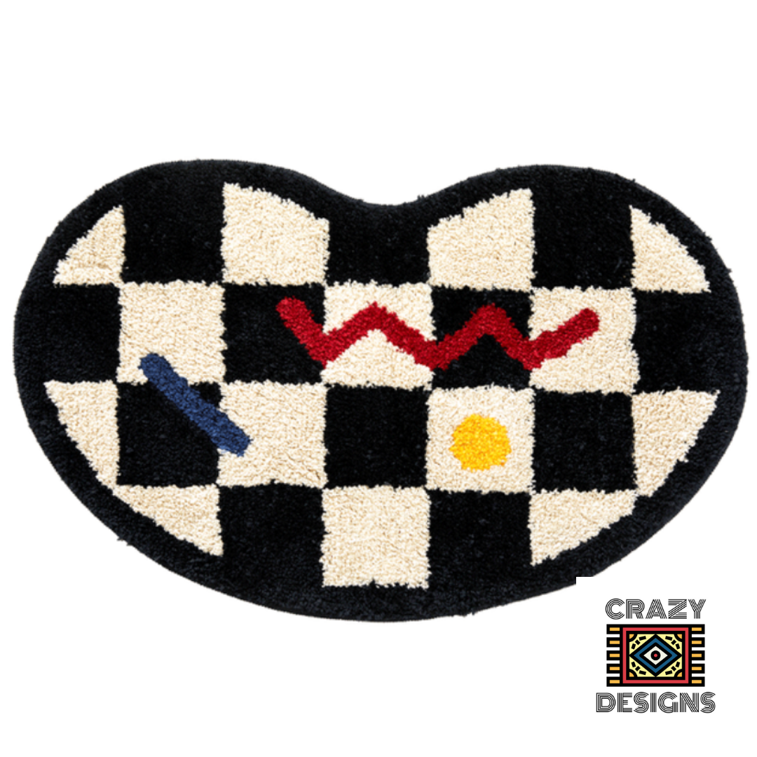 Custom Tufted Heart Shaped Checkered Non-Slip Bathroom Carpet Rug