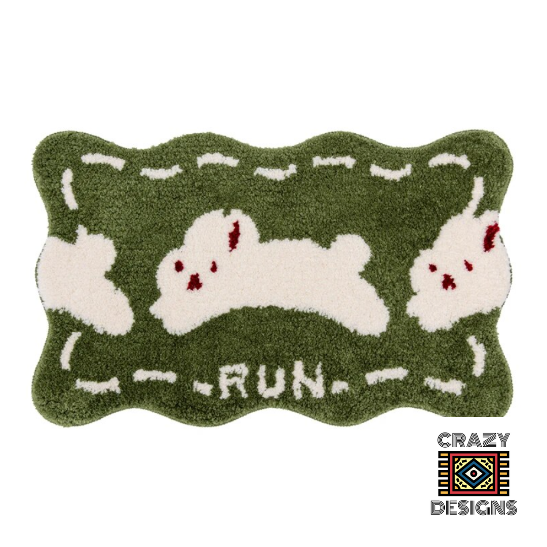 Custom Tufted "Run Rabbit Run" Non-Slip Bathroom Plush Carpet Rug