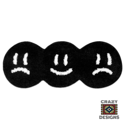 Custom Tufted Black Three-Head Sad Smiley Face Non-Slip Carpet Rug