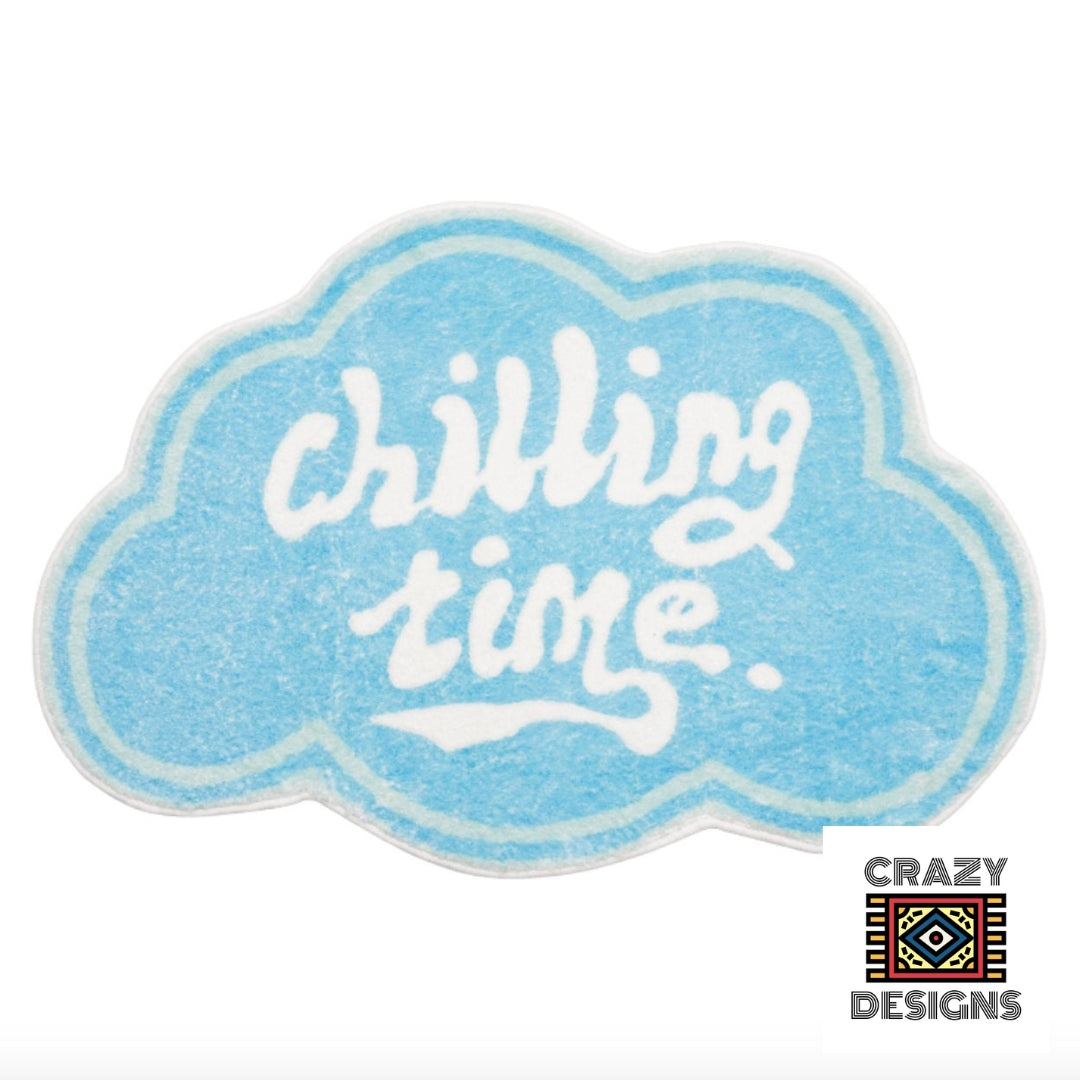 Custom Tufted "Chilling Time" Baby Blue Cloud Non-Slip Carpet Rug