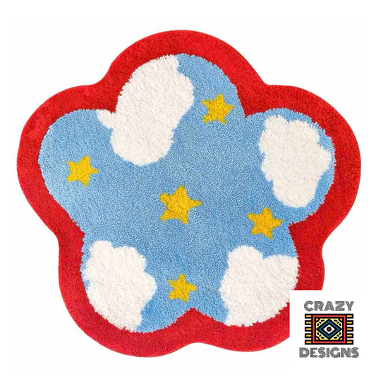 Custom Tufted Blue Sky in Flower And Stars Carpet Rug