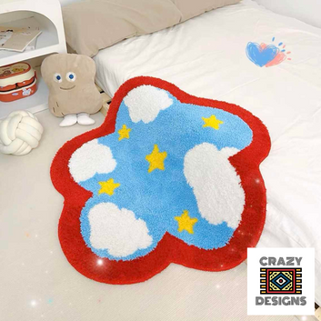 Custom Tufted Blue Sky in Flower And Stars Carpet Rug