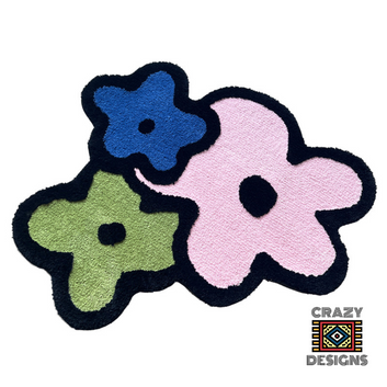 Custom Tufted Three Multicoloured Flowers Plush Carpet Rug