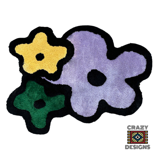 Custom Tufted Three Multicoloured Flowers Plush Carpet Rug