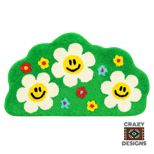 Custom Tufted Smiley & Rainbow Flowers Plush Carpet Rug