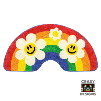 Custom Tufted Smiley & Rainbow Flowers Plush Carpet Rug