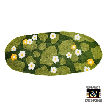 Custom Tufted 3D Green Field Flower Nature Plush Carpet Rug