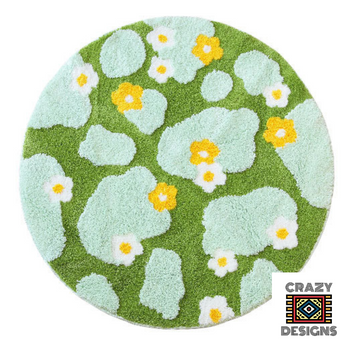 Custom Tufted 3D Green Field Flower Nature Round Carpet Rug