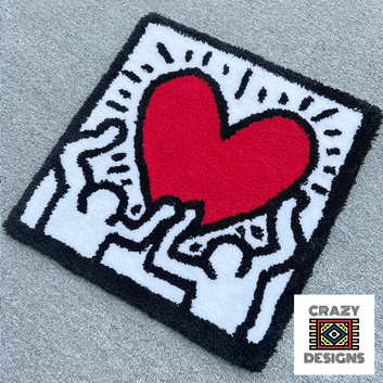 Custom Keith Haring 'Dancing Figures' Heart Carpet Rug