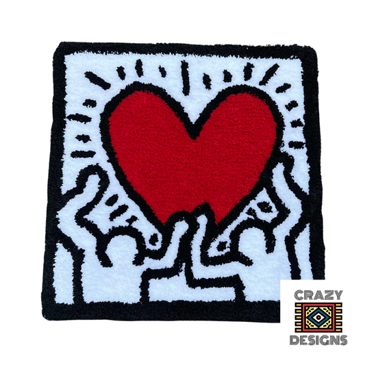 Custom Keith Haring 'Dancing Figures' Heart Carpet Rug