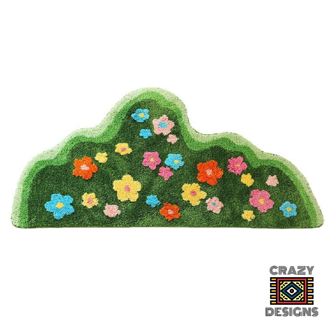 Flower Cartoon Rug Design Custom Tufted 3D Flower Field Moss Nature Carpet Rug