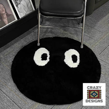 Custom Tufted Eye Balls Round Face Black Plush Non-Slip Carpet Rug