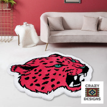 Custom Tufted Pink Leopard Animal Mascot Non-Slip Plush Carpet Rug