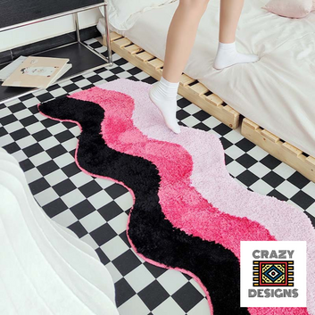 Custom Tufted Gradient & Black Pink Wave Carpet Rug