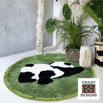 Custom Tufted Panda And Rabbits Round Thick Non-Slip Carpet Area Rugs