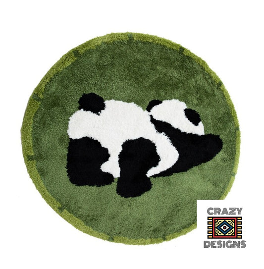 Custom Tufted Panda And Rabbits Round Thick Non-Slip Carpet Area Rugs