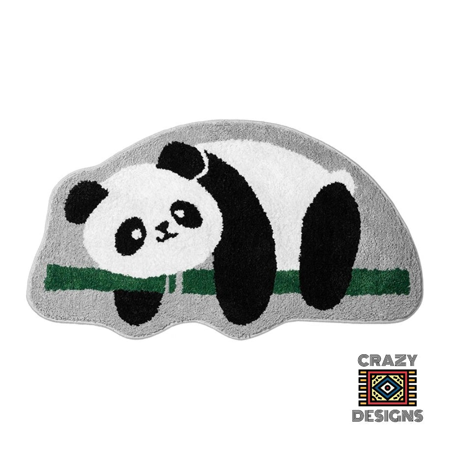 Custom Tufted Panda & Green Checkered Non-Slip Bathroom Carpet Rugs