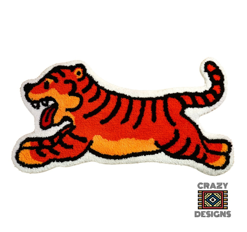 Custom Tufted Running Fetching Orange Tiger Non-Slip Plush Carpet Rug