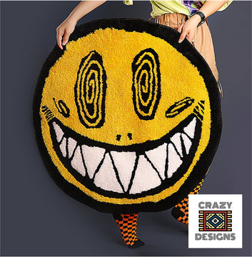 Custom Tufted Yellow Big Smiley Face Grin Plush Non-Slip Carpet Rug