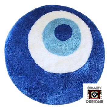 Custom Tufted 'Evil Eye' Blue Circle Plush Non-Slip Carpet Rug