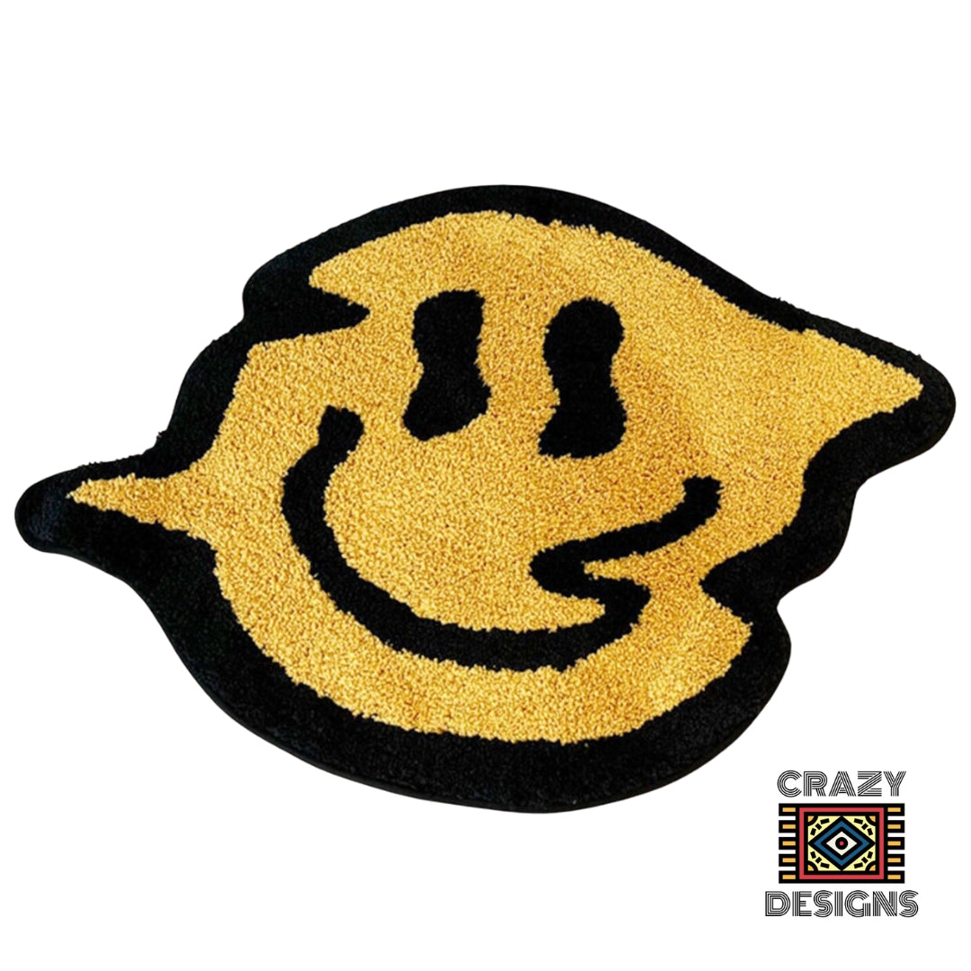 Custom Tufted Wavy Twist Yellow Happy Smiley Face Non-Slip Carpet Rug