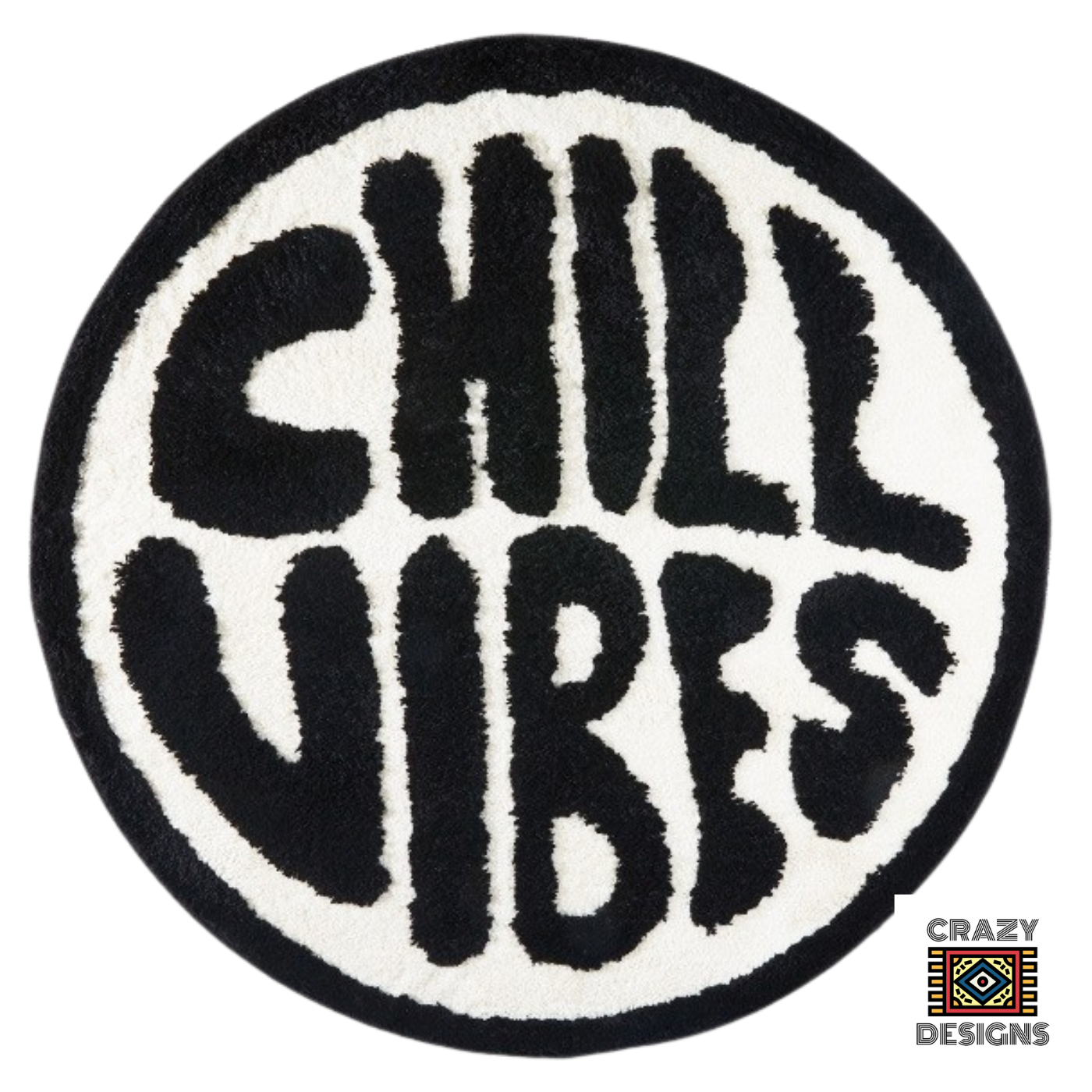 Custom Tufted "CHILL VIBES" Black & White Plush Carpet Rug