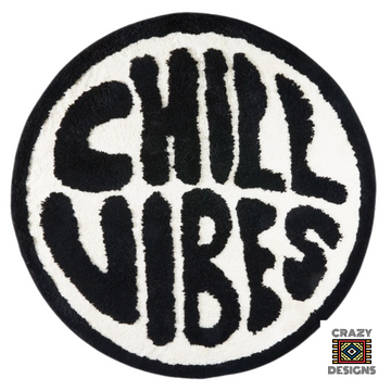 Custom Tufted "CHILL VIBES" Black and White Non-Slip Plush Carpet Rug