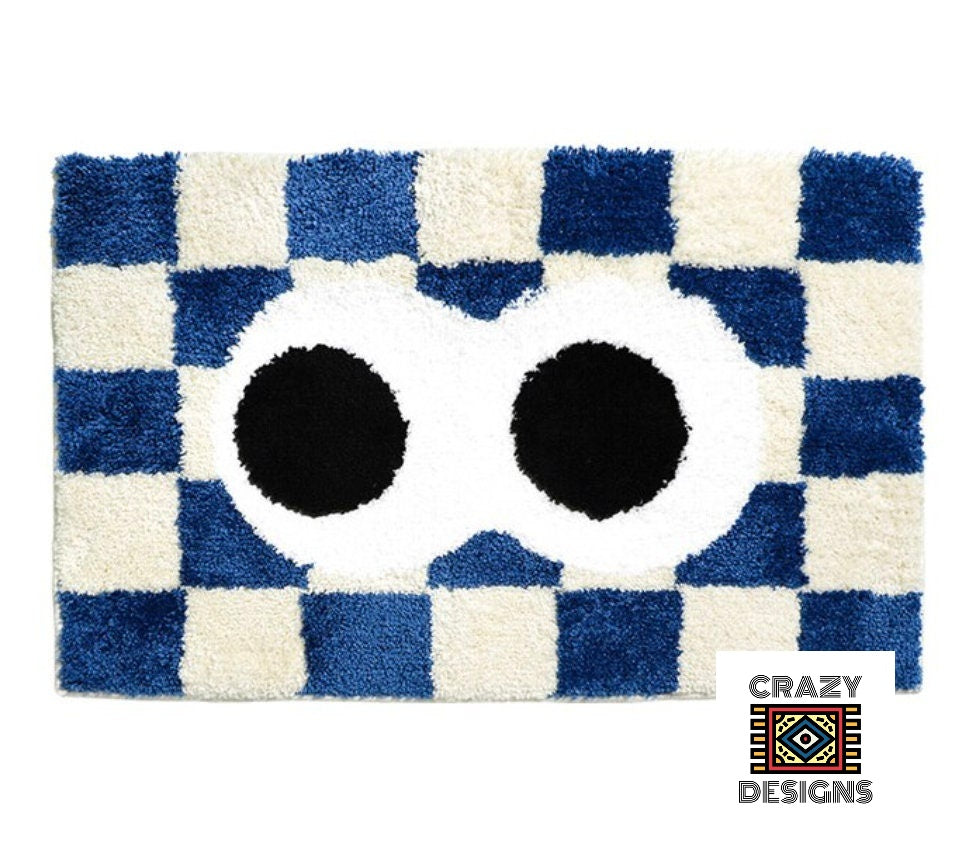 Custom Tufted Checkered Eyeballs Rectangular Plush Carpet Rug