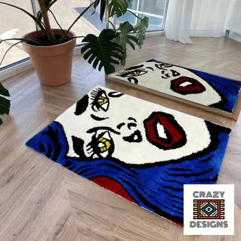 Custom Tufted Blue Hair Pop Art Girl Plush Non-Slip Carpet Rug