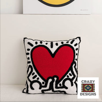 Custom Keith Haring Figures Dancing Figures Heart Cushion Pillow Cover