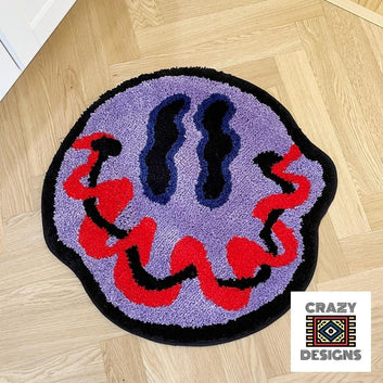 Custom Tufted Wavy Happy Smiley Face Plush Non-Slip Carpet Rug