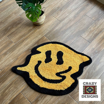 Custom Tufted Wavy Twist Yellow Happy Smiley Face Non-Slip Carpet Rug