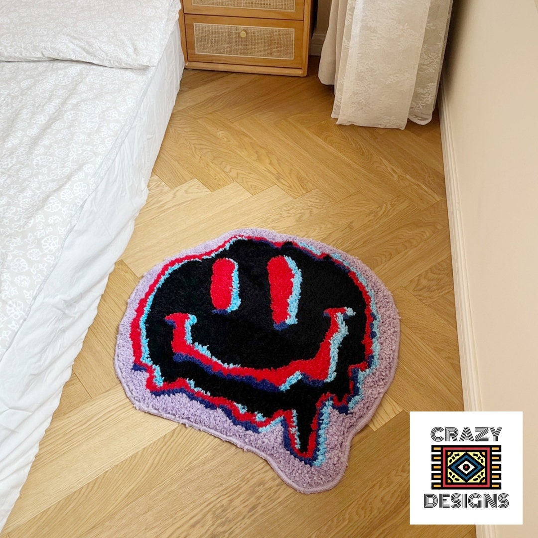 Drippy Face Rug Custom Tufted Dripping Smiley Face Plush Non-Slip Carpet Rug