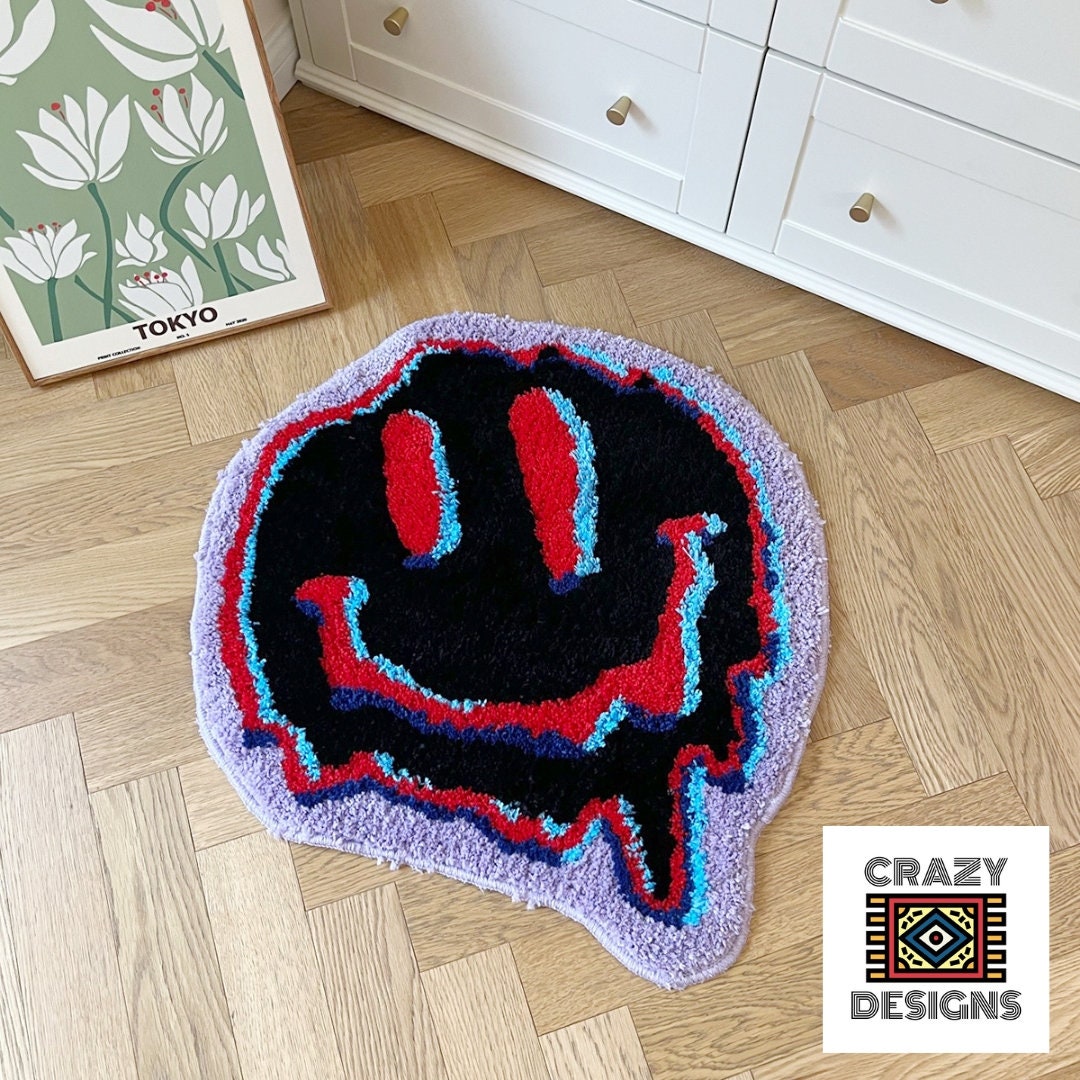 Custom Tufted Dripping Smiley Face Plush Non-Slip Carpet Rug
