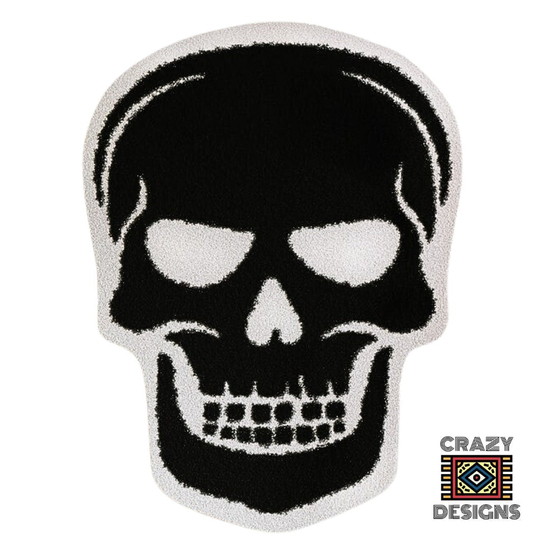 Custom Tufted Black Skull Face Skeleton Plush Non-Slip Carpet Rug