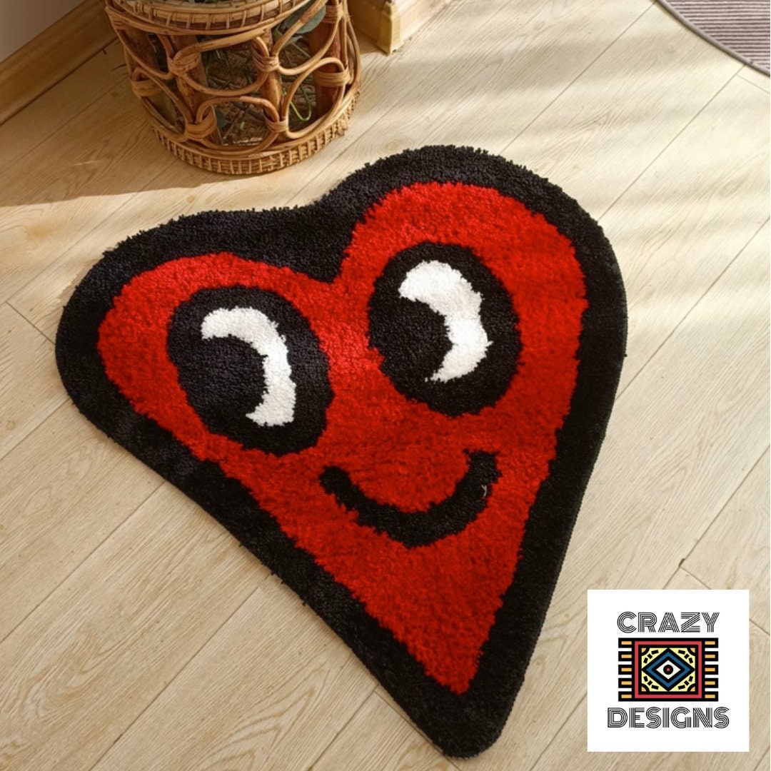 Custom Tufted Red Love Heart Face Plush Carpet Rug
