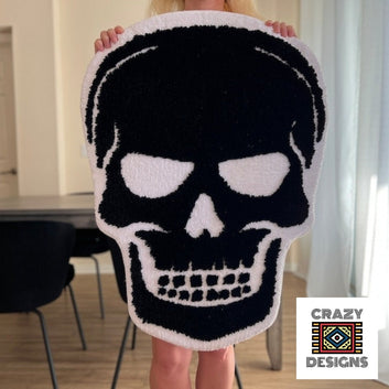 Custom Tufted Black Skull Face Skeleton Plush Non-Slip Carpet Rug