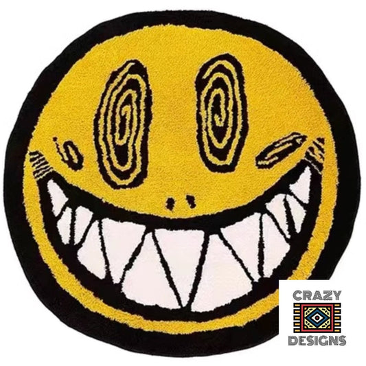 Custom Tufted Yellow Big Smiley Face Grin Plush Non-Slip Carpet Rug