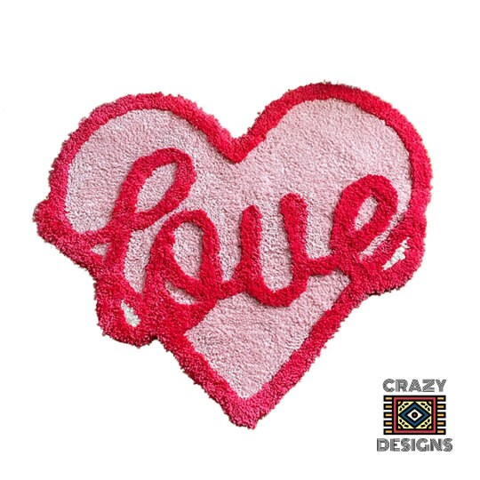 Custom Tufted Pink "Love" Heart Plush Non-Slip Carpet Rug
