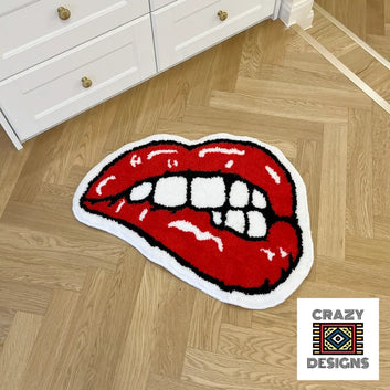 Custom Tufted Red Lipstick Sexy Juicy Lip Biting Mouth Non-Slip Carpet Rug